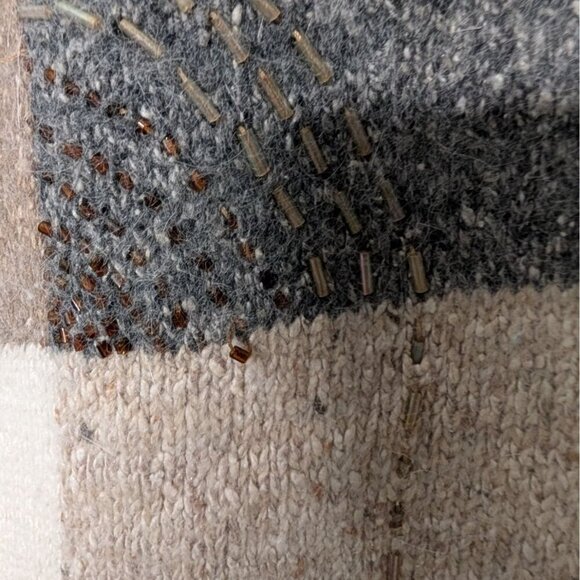 Vintage Silk Angora Beaded Sweater Womens Size Medium Gray Art Deco Mock Neck - Picture 7 of 14